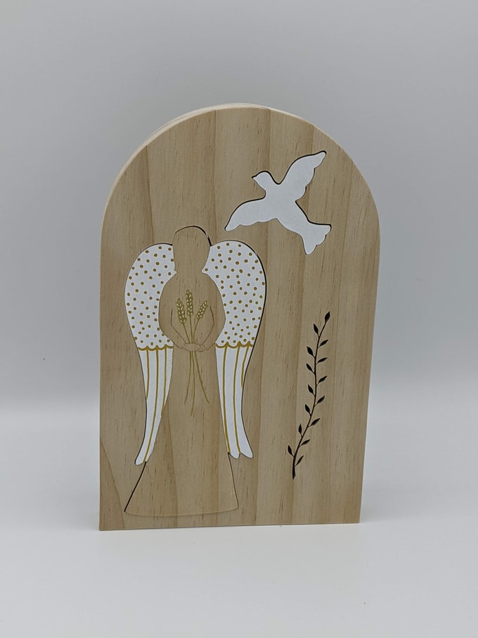 ange et colombe sur suport bois