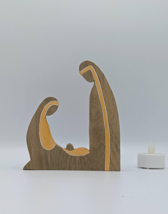 crèche de Noël sainte Famille bois et orange