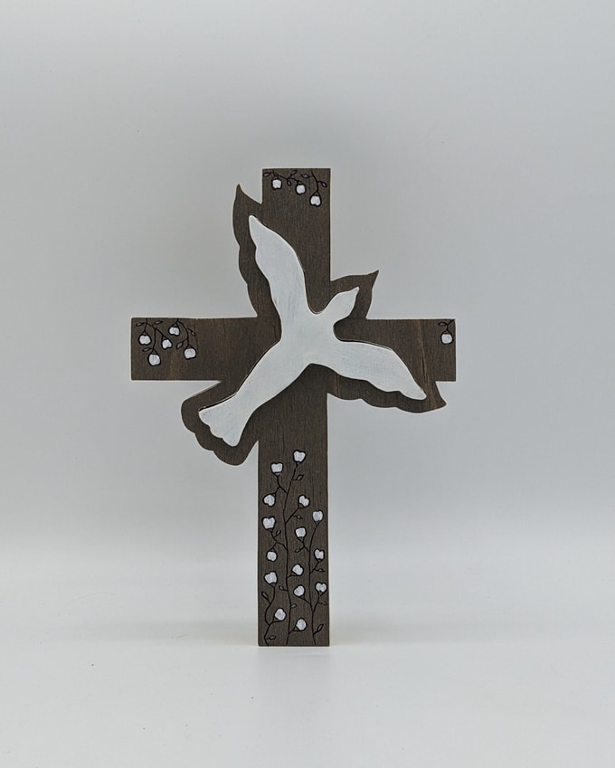 grosse croix colombe et fleurs